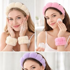 Spa Headband & Wrist Wash Bands Set – Soft Makeup Face Wash Headband